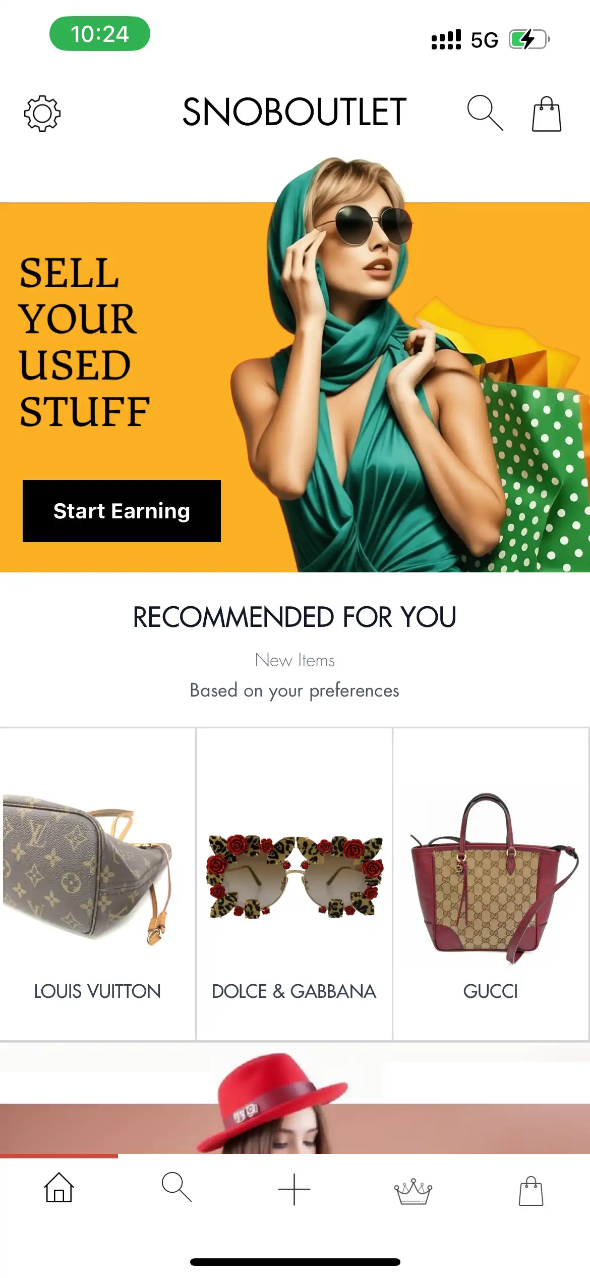 SnobOutlet home screen